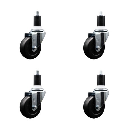 Service Caster 3.5'' SS Hard Rubber Wheel Swivel 1-1/2'' Expanding Stem Caster Set, 4PK SCC-SSEX20S3514-HRS-112-4
